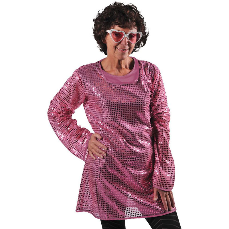 Tunique disco femme sequins - Rose