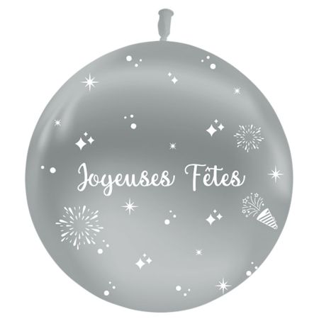 Ballon Géant Joyeuses Fêtes Argent