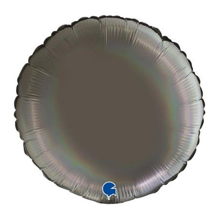 Ballon Mylar Rond Holographic Gris Platine