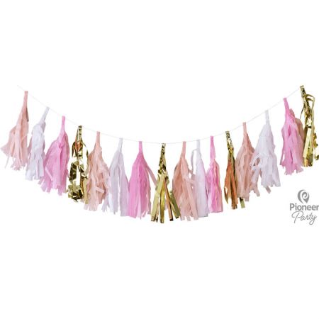 Guirlande Tassel Rose Blanc Or