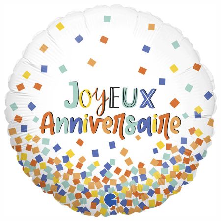 Ballon Joyeux anniversaire confettis carrés