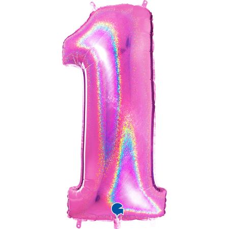 Ballon chiffre 1 Fushia Holographique