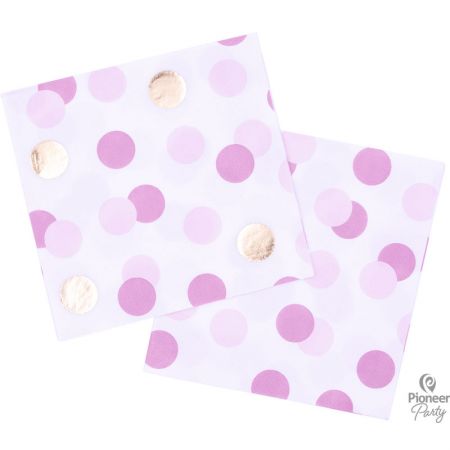 Serviette Gold & Pink Dots par 16