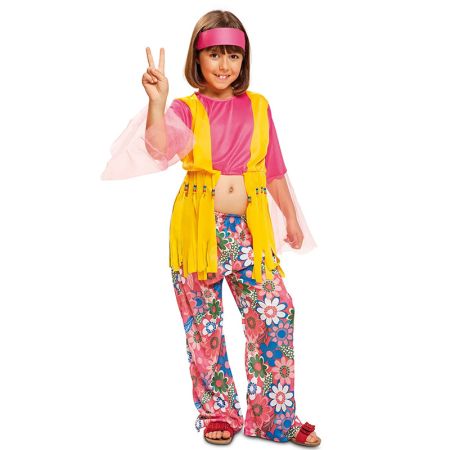 Déguisement enfant hippie fille rose