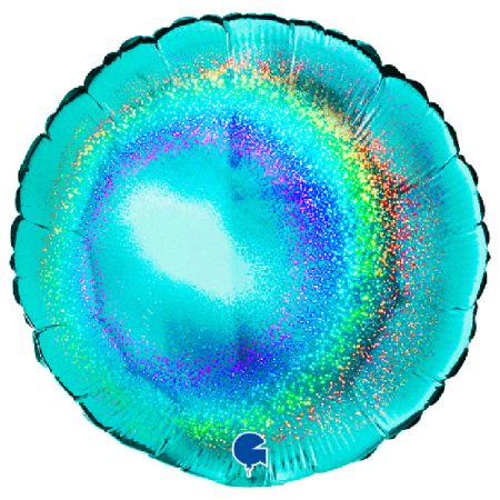 Ballon Mylar Rond Bleu Tiffany Holographic