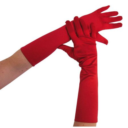 Gants longs rouges satinés 40cm