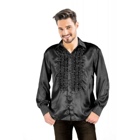 Chemise Disco Homme à Frou Frou Noire