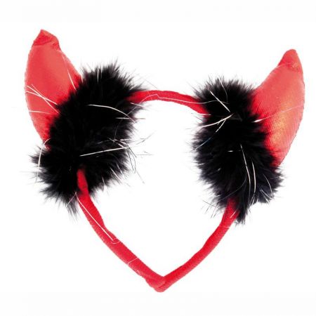 Serre tête de diable en tissu métallisé avec plumes noires