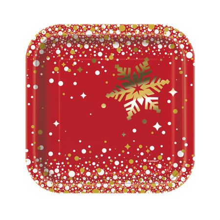 Assiette Noël rouge et or par 8