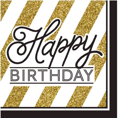Serviette jetable Happy Birthday Black Gold