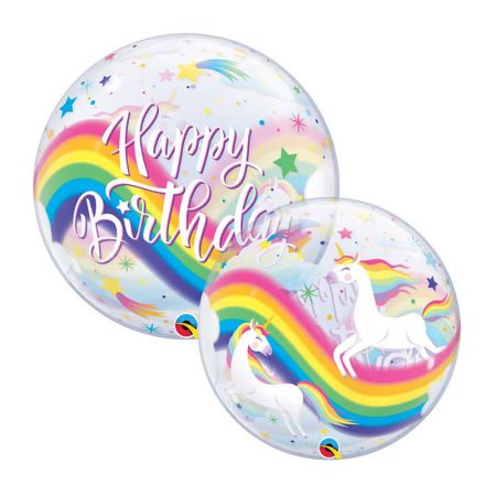 Ballon Bubble Happy Birthday Licorne
