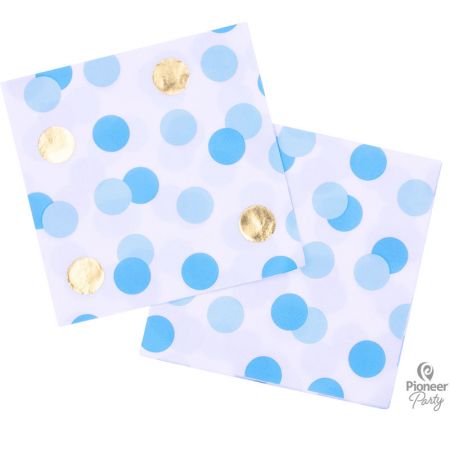 Serviette Gold & Blue Dots par 16