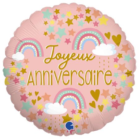 Ballon Joyeux anniversaire rose poudré