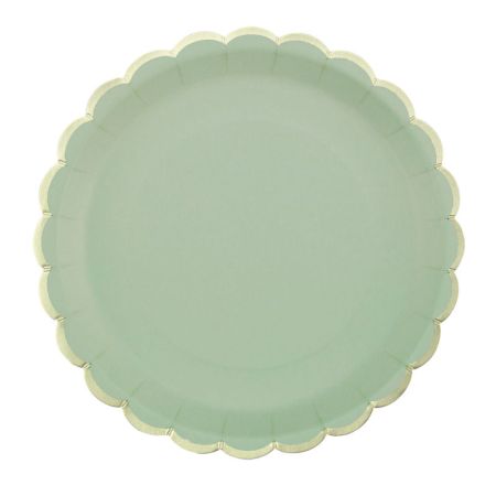 Assiette en Carton Ronde Festonnée Vert Sauge