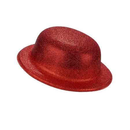 Chapeau melon  plastique paillettes rouge