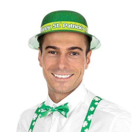 Chapeau Plastique melon Paillettes vert Saint Patrick