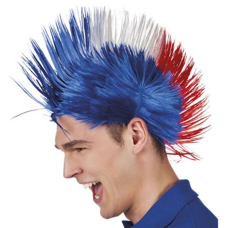 Perruque punk tricolore ''France''