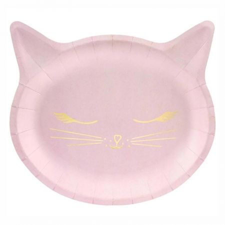 Assiette Tête de Chat Rose par 6
