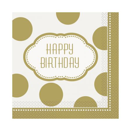 Serviette Jetable Happy Birthday Pois Or