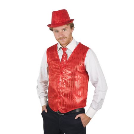 Gilet sans Manche en sequins rouge