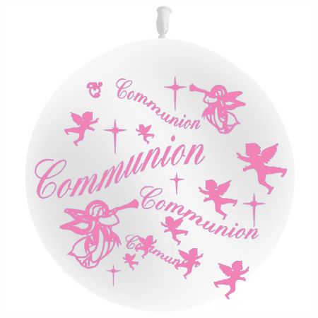 Ballon Communion Géant Blanc imp Rose