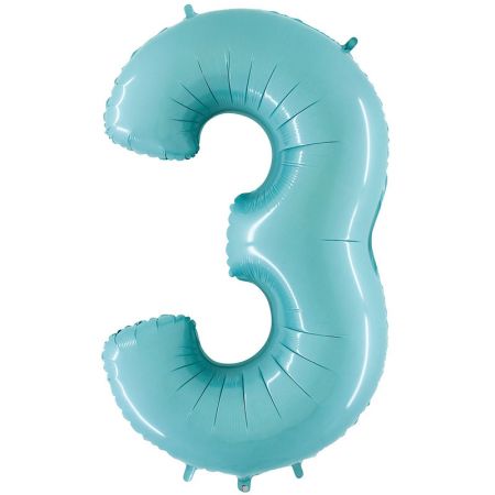 Ballon chiffre 3 Bleu Pastel