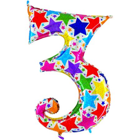Ballon chiffre 3 Motif Etoiles