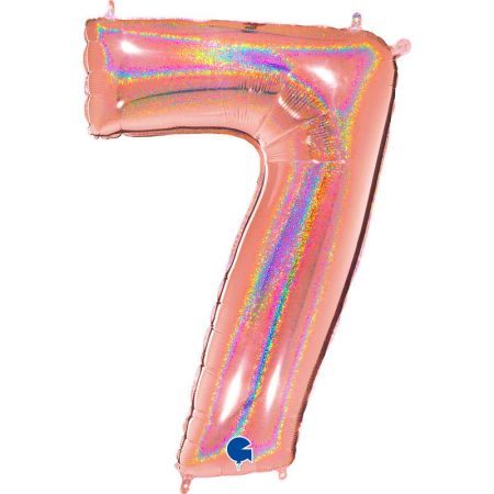 Ballon chiffre 7 Rose Gold Holographique
