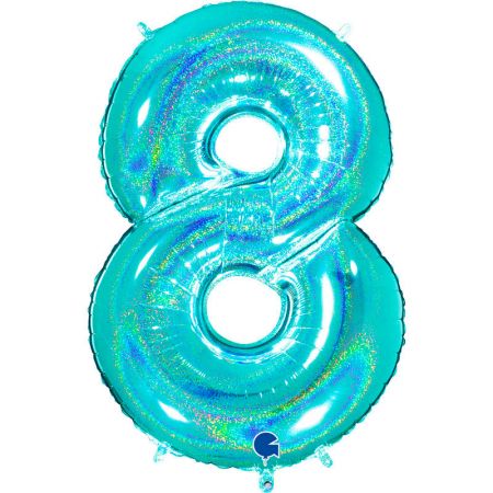 Ballon chiffre 8 Turquoise Holographique