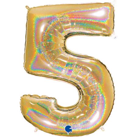 Ballon chiffre 5 Or Holographique