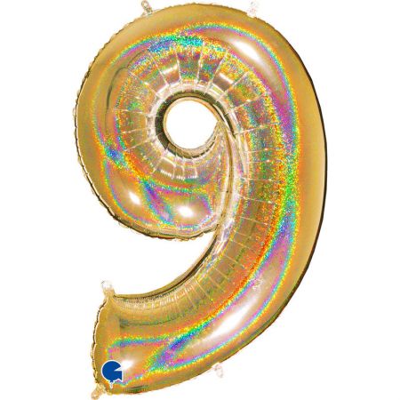 Ballon chiffre 9 Or Holographique