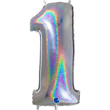 Ballon chiffre 1 Argent Holographique