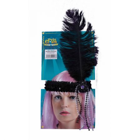 Bandeau charleston sequins plumes faux diamant et perles-noir
