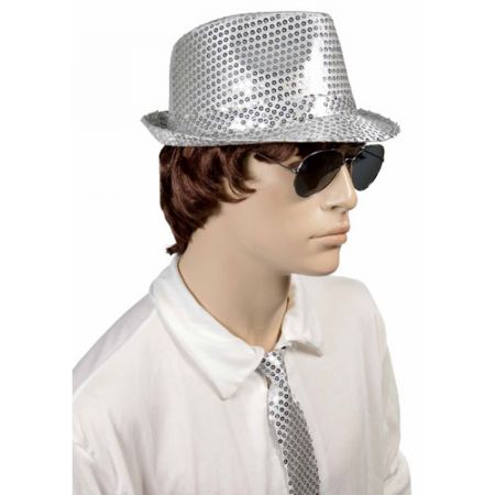 Chapeau tissu sequins borsalino argent