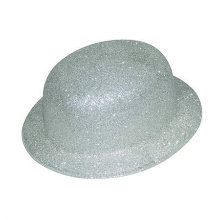 Chapeau Plastique melon paillettes argent