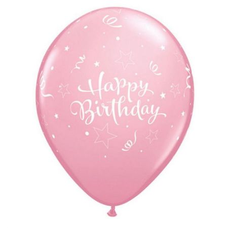 Ballon Happy Birthday étoile qualatex rose et fuschia