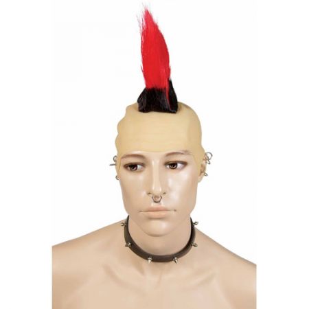 Perruque Crête de PUNK noir et rouge