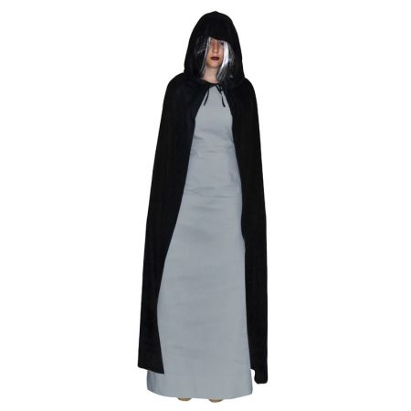 Cape tissu longue noire avec capuche